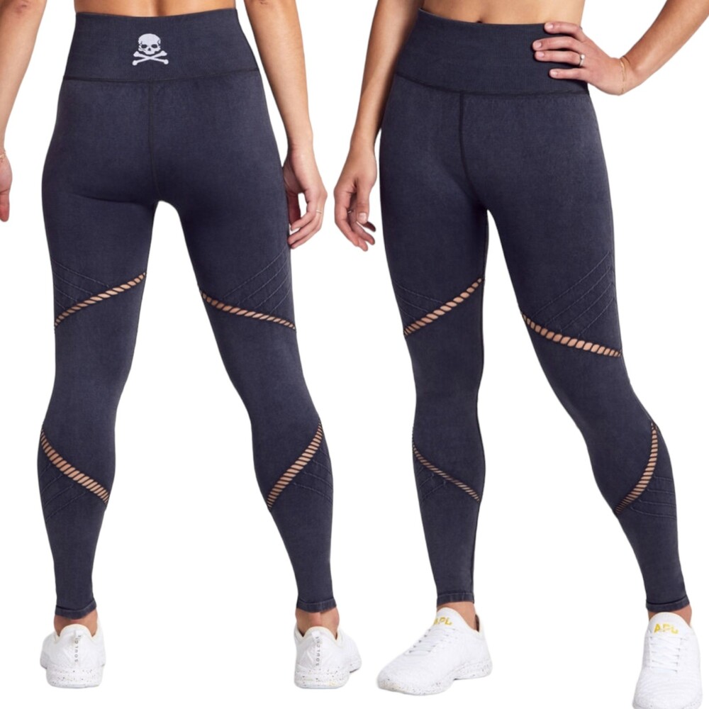S Soul by Soulcycle Moto Cutout Soft Black Charcoal Compression Leggings Skull